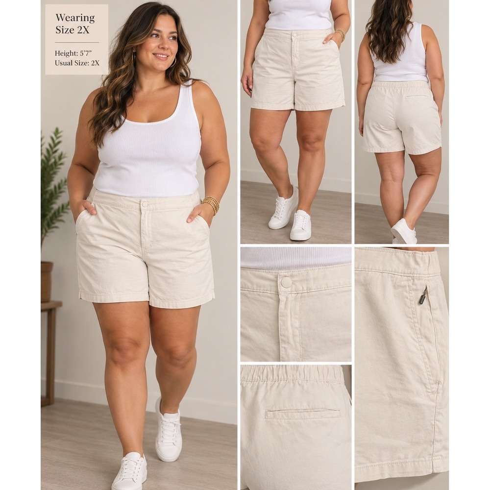Old Navy womens XXL Slim Built-In Flex Khaki beige Shorts Elastic Waist Stretch